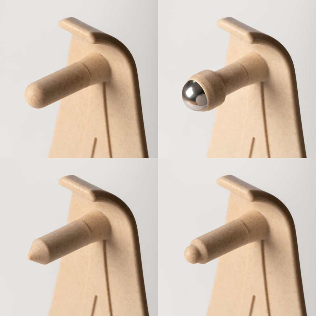 The four different peg attachements that come with the Reliefboard.