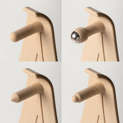 The four different peg attachements that come with the Reliefboard.